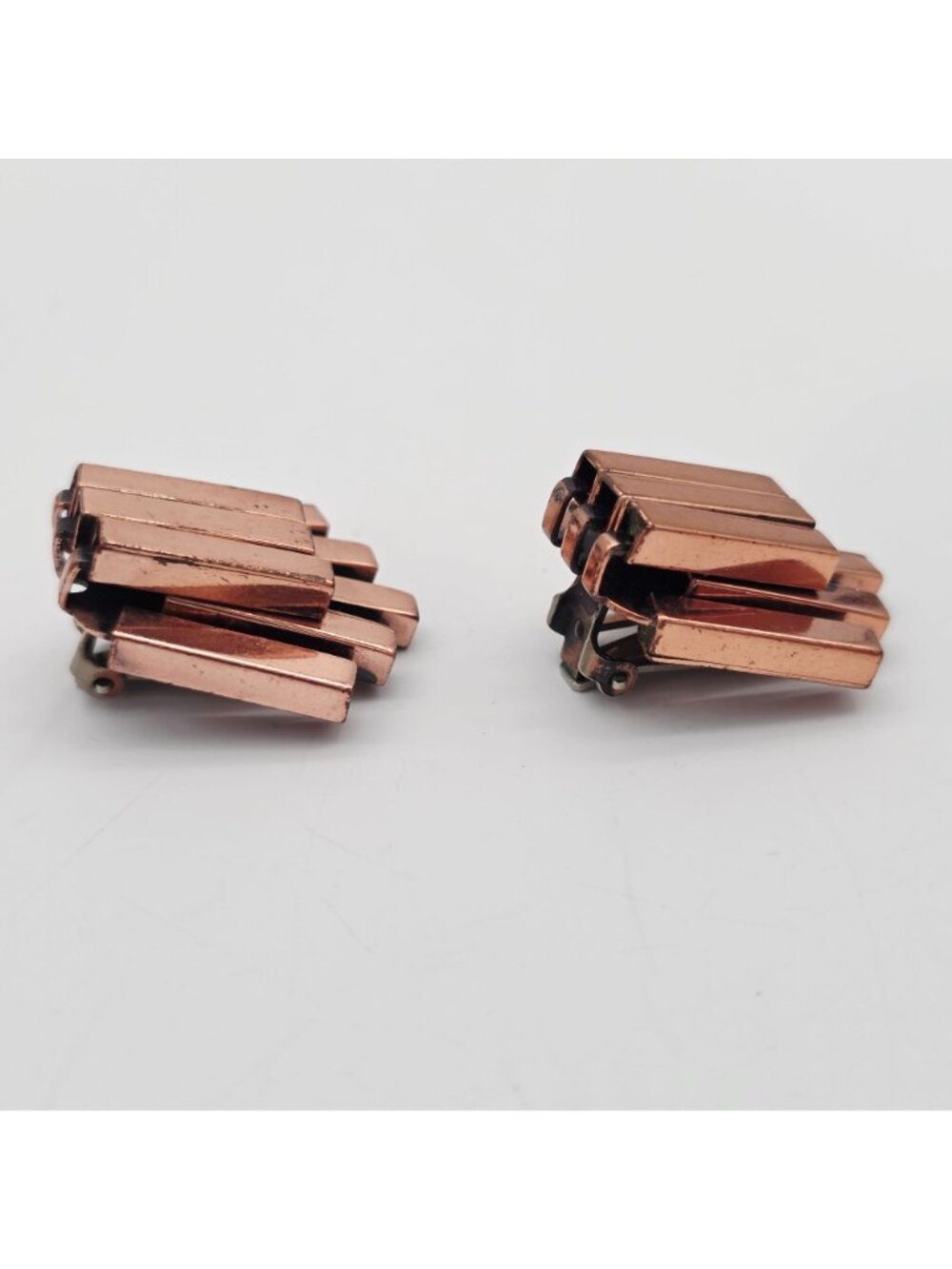 Renoir Copper Clip-On Earrings Geometric Bar Design MCM Jewelry - Picture 7 of 10